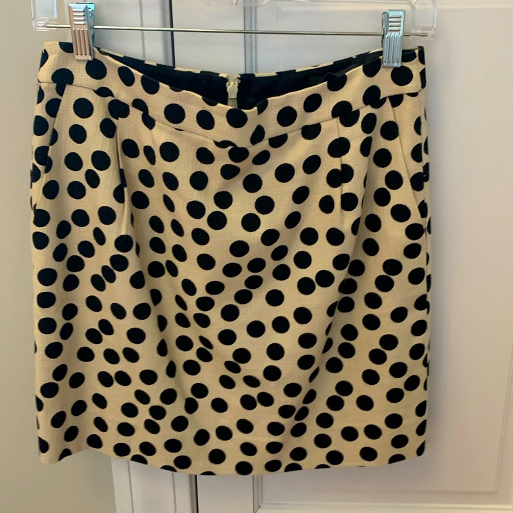 J.Crew black and khaki polka dot linen mini skirt.  Size 2
